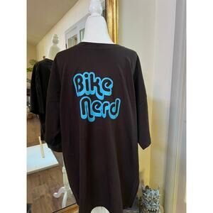 Men or Women T-Shirt Bike Nerd Size XL  Dark Brown with Teal Writing